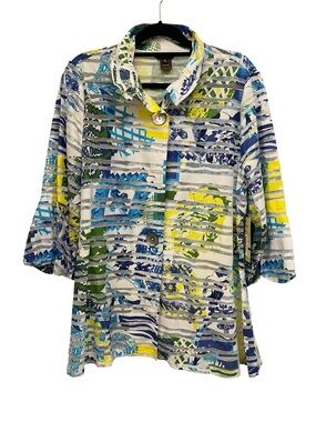 Multiples Multicolor Printed Button-Front Shirt Jacket -Blue Green Yellow XL NWT